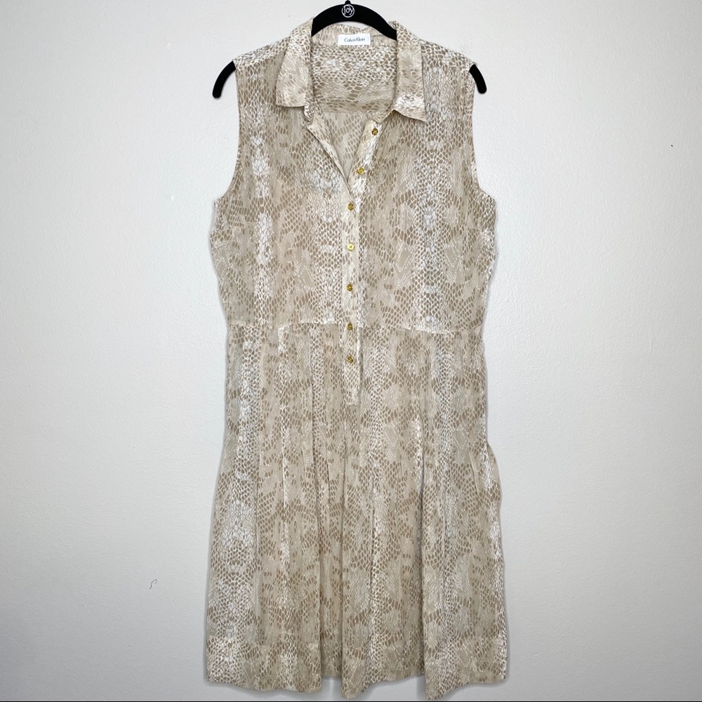 Calvin Klein Tan Snakeskin Sleeveless Dress sz 12